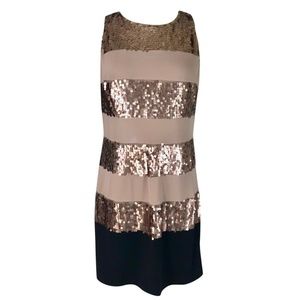 Donna Ricco Cocktail Dress Sequin Taupe Black NWT